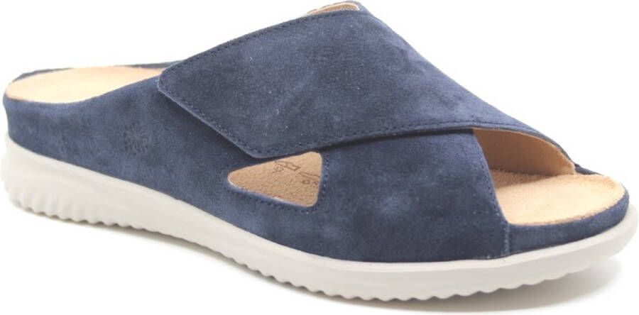 Hartjes 122.1116 99 47.00 Blauw suède dames slippers wijdte G