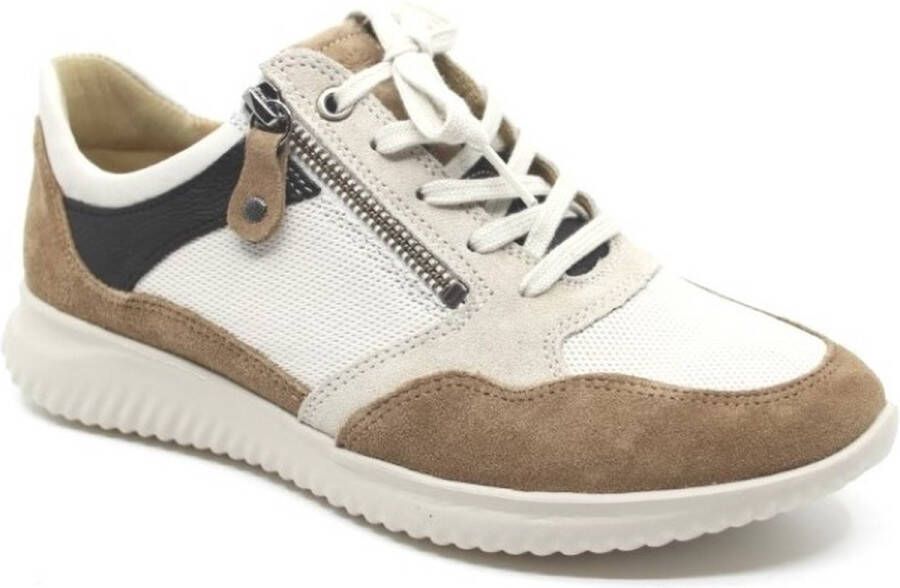 Hartjes wit camel sneaker met rits en uitneembaar-voetbed