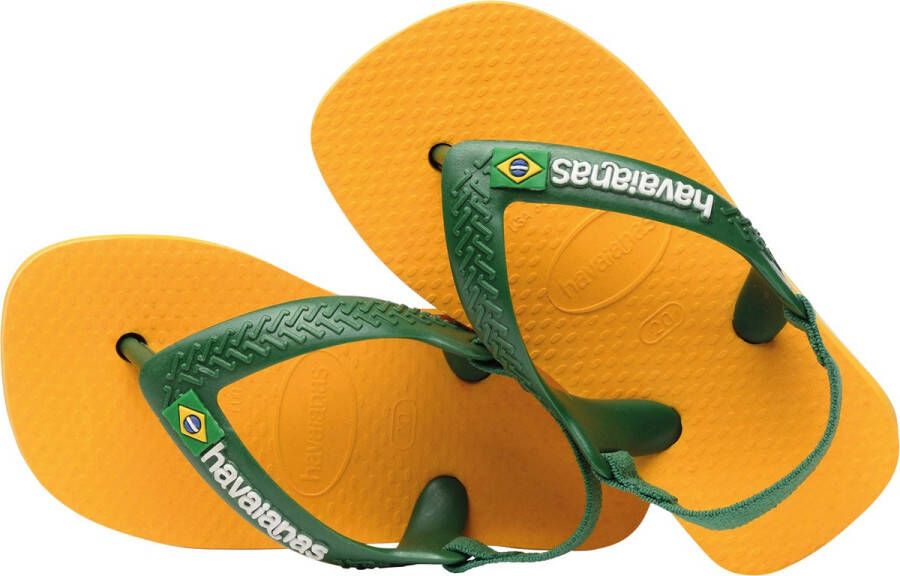 Havaianas Baby Brasil Logo II teenslippers met hielbandje geel groen Rubber 25 26