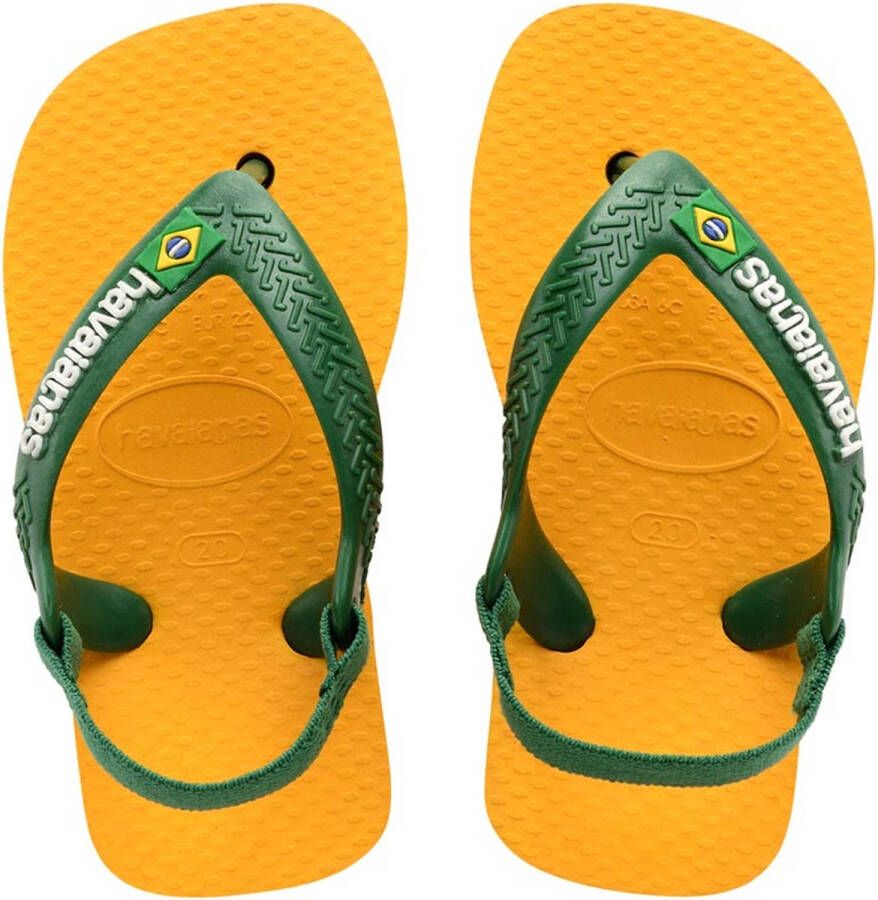 Havaianas Baby Brasil Logo II teenslippers met hielbandje geel groen Rubber 25 26