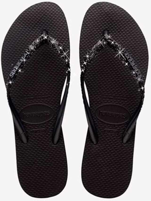 Havaianas Slim Glitter II | Black Blac Zwart Rubber Teenslippers Dames