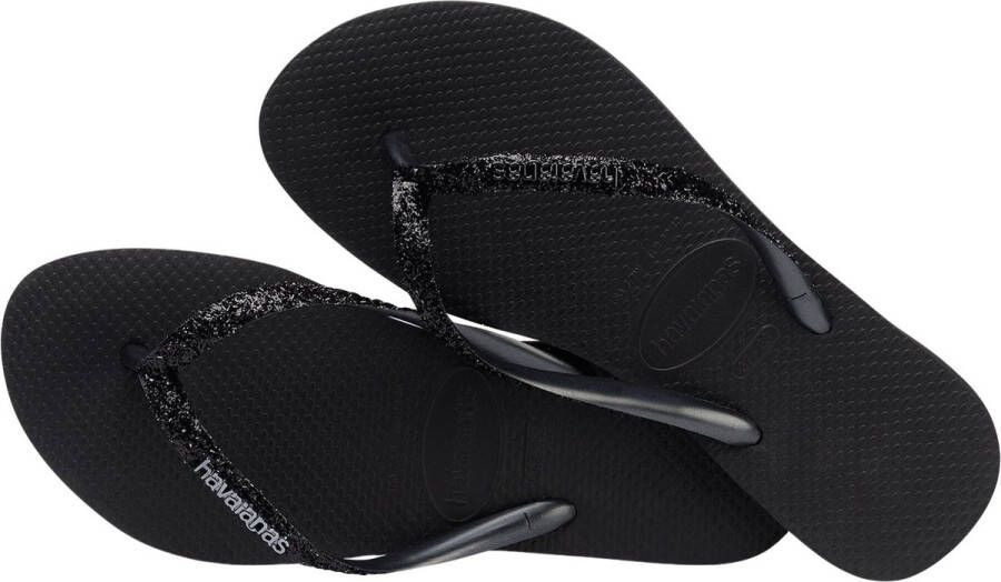 Havaianas Slim Glitter II | Black Blac Zwart Rubber Teenslippers Dames