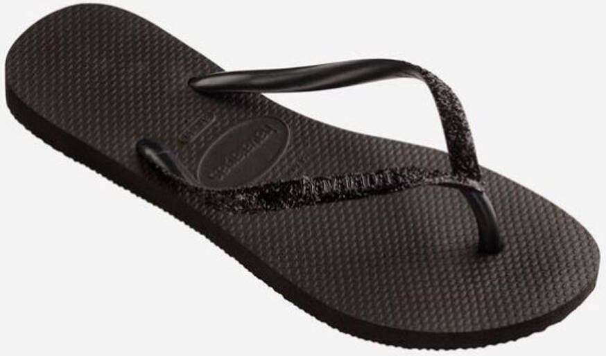 Havaianas Slim Glitter II | Black Blac Zwart Rubber Teenslippers Dames