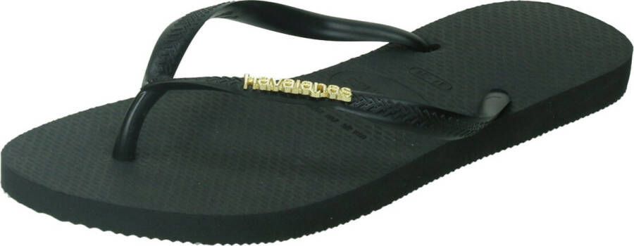 Havaianas Slim Logo Metallic Slippers Zwart Goud