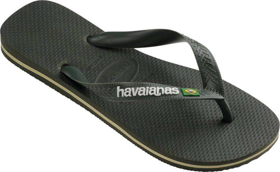 Havaianas Brasil Logo | Green Olive Groen Rubber Teenslippers Unisex