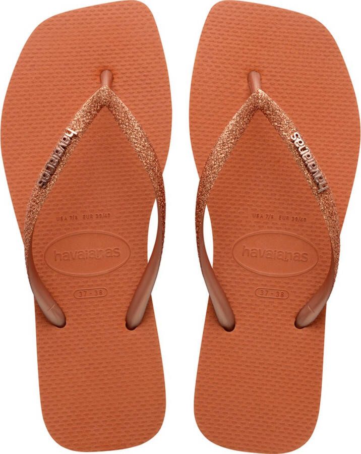 HAVAIANAS Teenslippers Dames Square Glitter Maat: 37 38 Materiaal: Rubber Kleur: Oranje