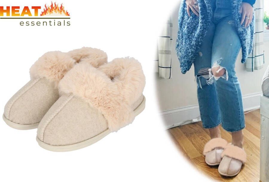 Heat Essentials Instap Sloffen Dames Vilt Off White |Dames Pantoffels Dames Sloffen Spaanse Sloffen Texelse Wollen Sloffen