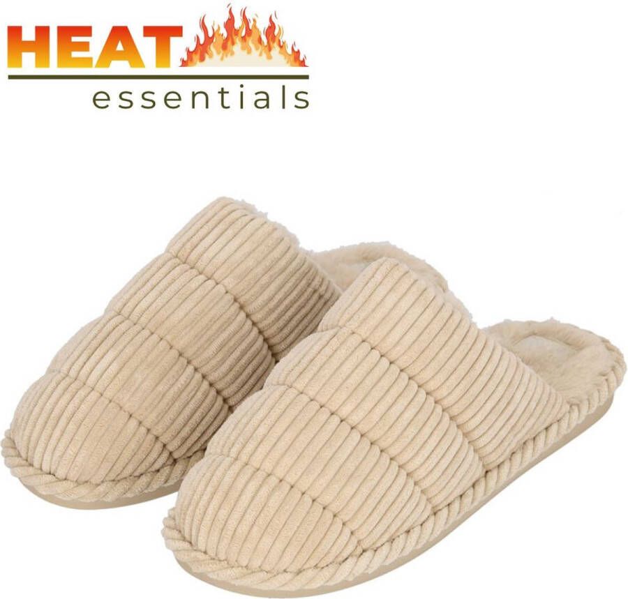 Heat Essentials Pantoffels Dames 37 38 Zand Corduroy Sloffen Dames 38 Gewatteerde Corduroy Pantoffels Dames