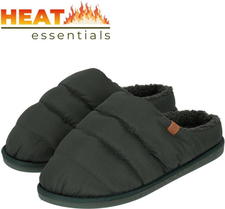 Heat Essentials Pantoffels Heren 41 42 Donker Groen Gewatteerd Sloffen Heren 42 Gewatteerde Pantoffels Heren