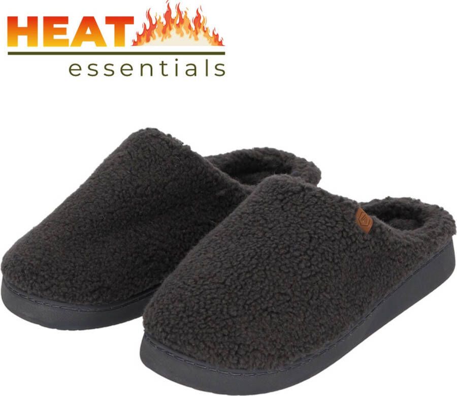 Heat Essentials Pantoffels Heren 41 42 Antraciet Sloffen Teddy Wol Sloffen Heren 42 Wollen Sloffen