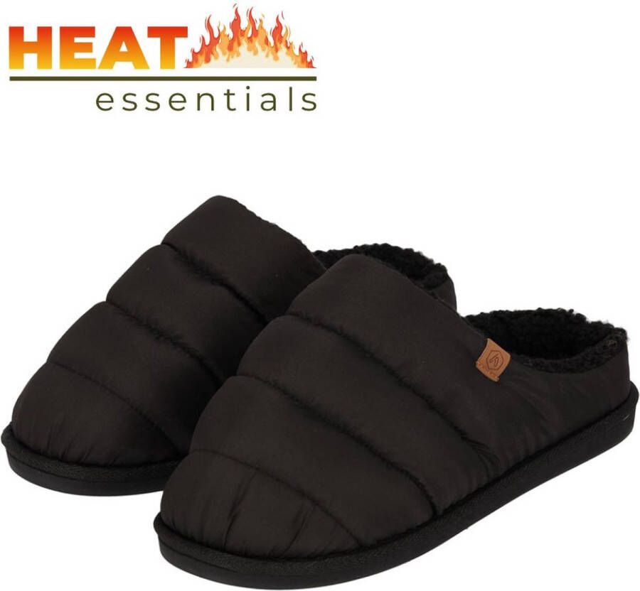 Heat Essentials Pantoffels Heren 41 42 Zwart Gewatteerd Sloffen Heren 42 Gewatteerde Pantoffels Heren