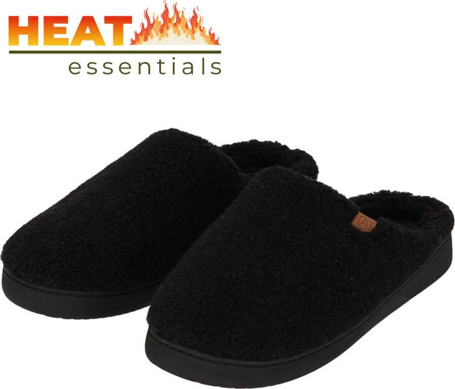 Heat Essentials Pantoffels Heren 41 42 Zwart Sloffen Teddy Wol Sloffen Heren 42 Wollen Sloffen