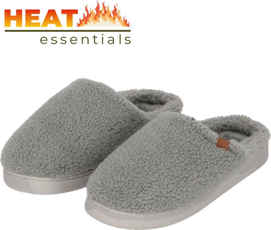 Heat Essentials Pantoffels Heren 43 44 Grijs Sloffen Teddy Wol Sloffen Heren 44 Wollen Sloffen