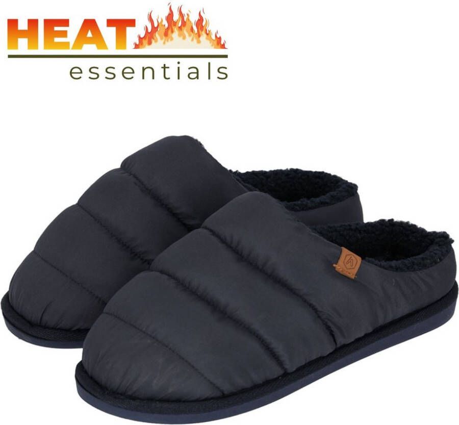 Heat Essentials Pantoffels Heren 45 46 Navy Blauw Gewatteerd Sloffen Heren 46 Gewatteerde Pantoffels Heren