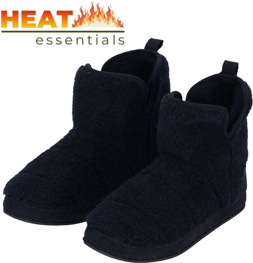 Heat Essentials Sloffen Heren 41 42 Navy Blauw Teddy Wol Hoog Model Pantoffels Heren 42 Wollen Sloffen