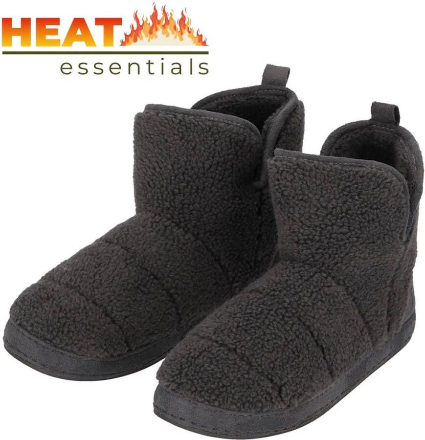 Heat Essentials Sloffen Heren 45 46 Antraciet Teddy Wol Hoog Model Pantoffels Heren 46 Wollen Sloffen