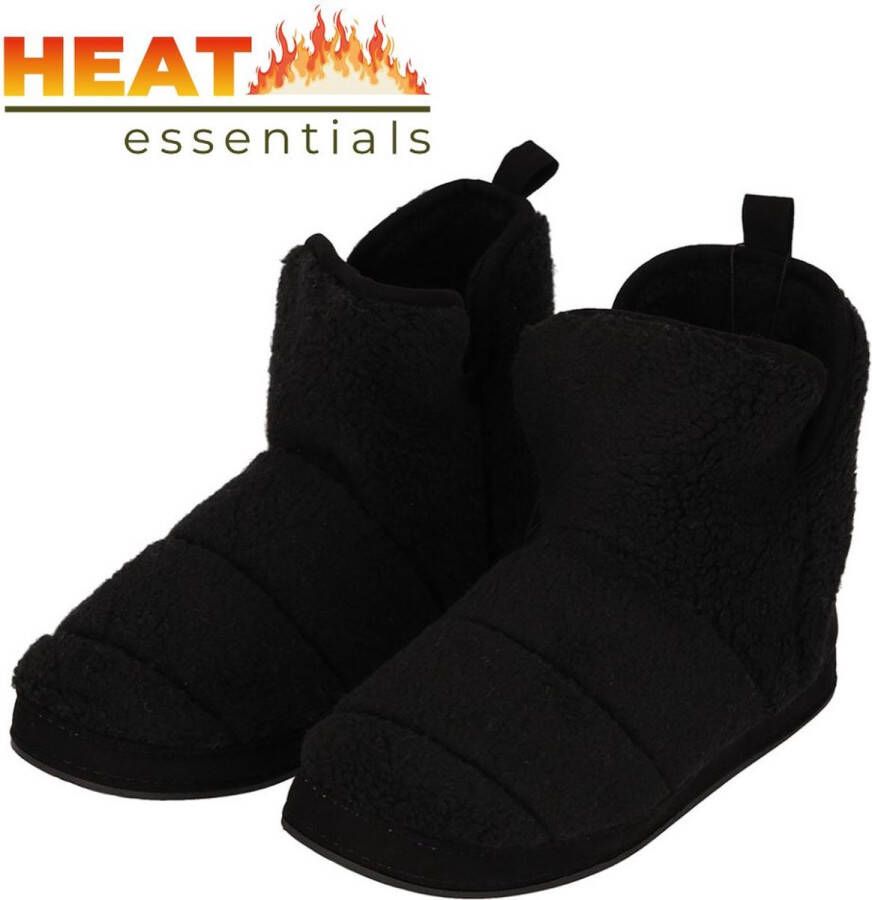 Heat Essentials Sloffen Heren 45 46 Zwart Teddy Wol Hoog Model Pantoffels Heren 46 Wollen Sloffen