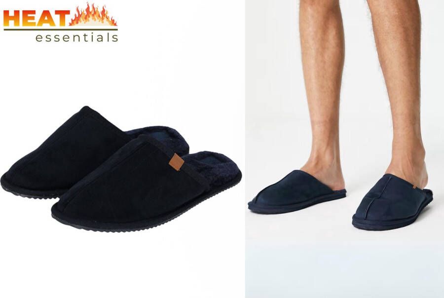 Heat Essentials Suede Pantoffels Heren Navy Instap Sloffen Heren Spaanse Sloffen Antislip