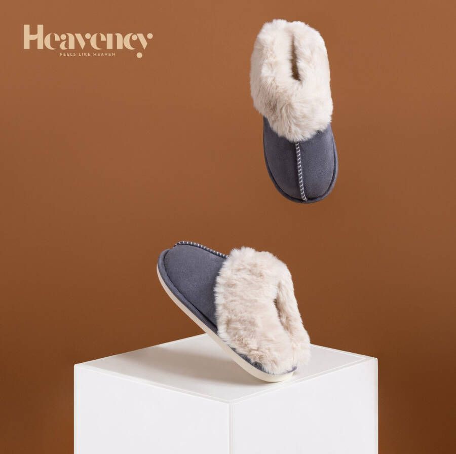 Heavency Pantoffels en Fluffy Open Sloffen met Pluche Voering Antislip Zool Antraciet