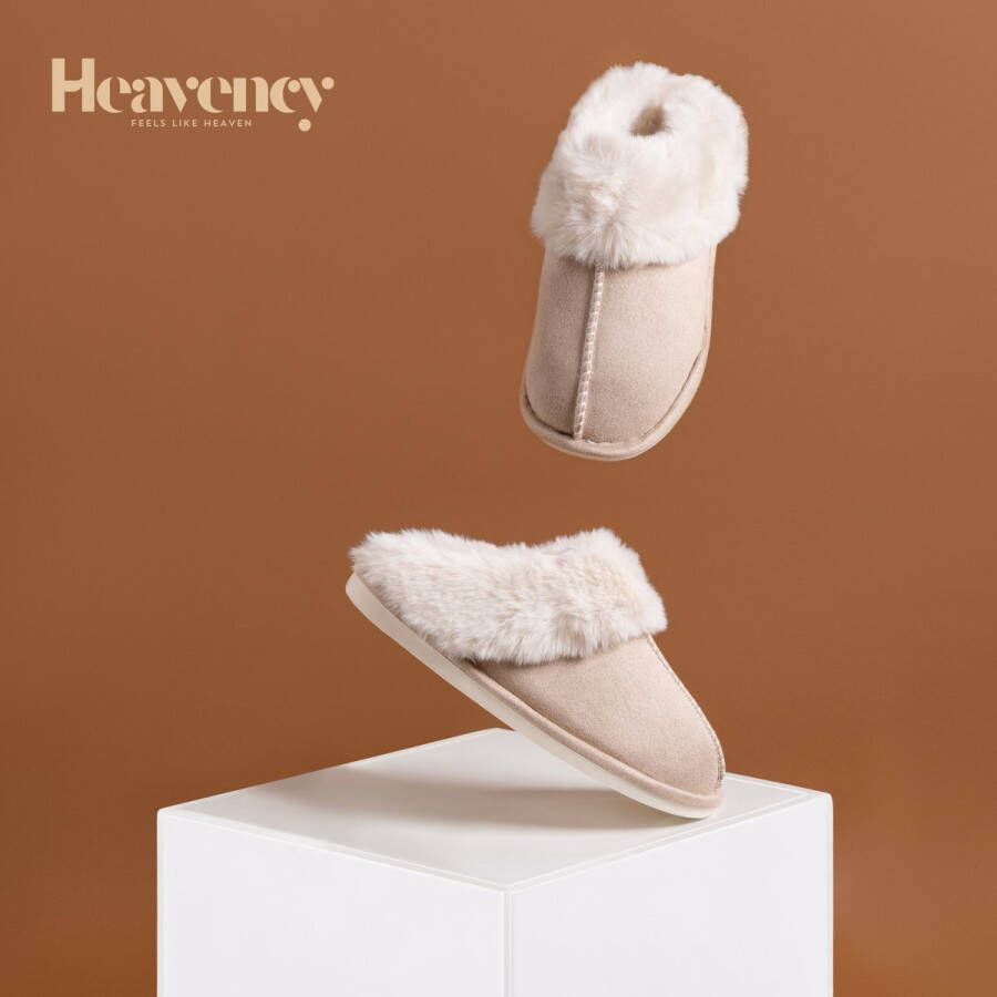 Heavency Pantoffels en Fluffy Open Sloffen met Pluche Voering Antislip Zool Khaki