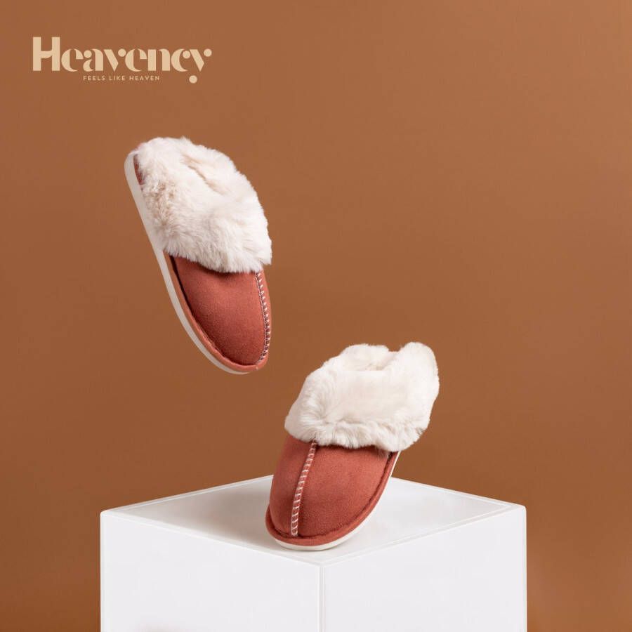 Heavency Pantoffels en Fluffy Open Sloffen met Pluche Voering Antislip Zool Rood