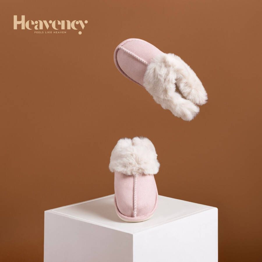 Heavency Pantoffels en Fluffy Open Sloffen met Pluche Voering Antislip Zool Roze