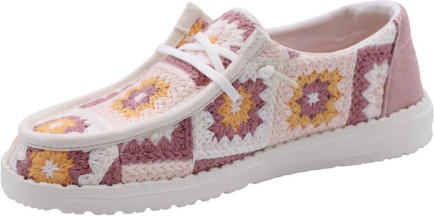 HeyDude Women's Wendy Cottage Crochet Sneakers wit roze