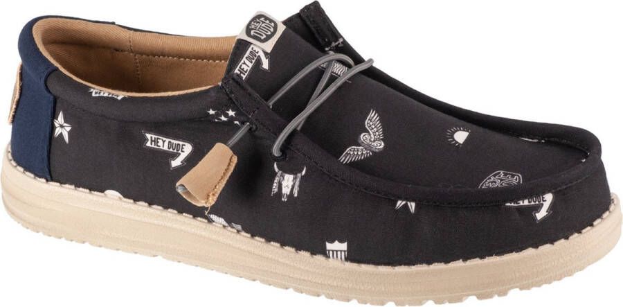 Hey Dude Wally Stars N Skulls Print 41284-001 Mannen Zwart Sneakers