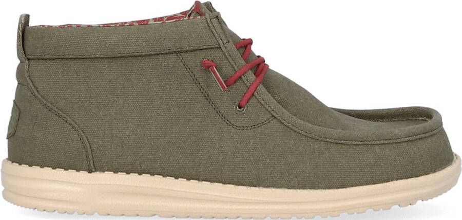 HEYDUDE Wally Mid Waxed Canvas Heren Instappers Olive