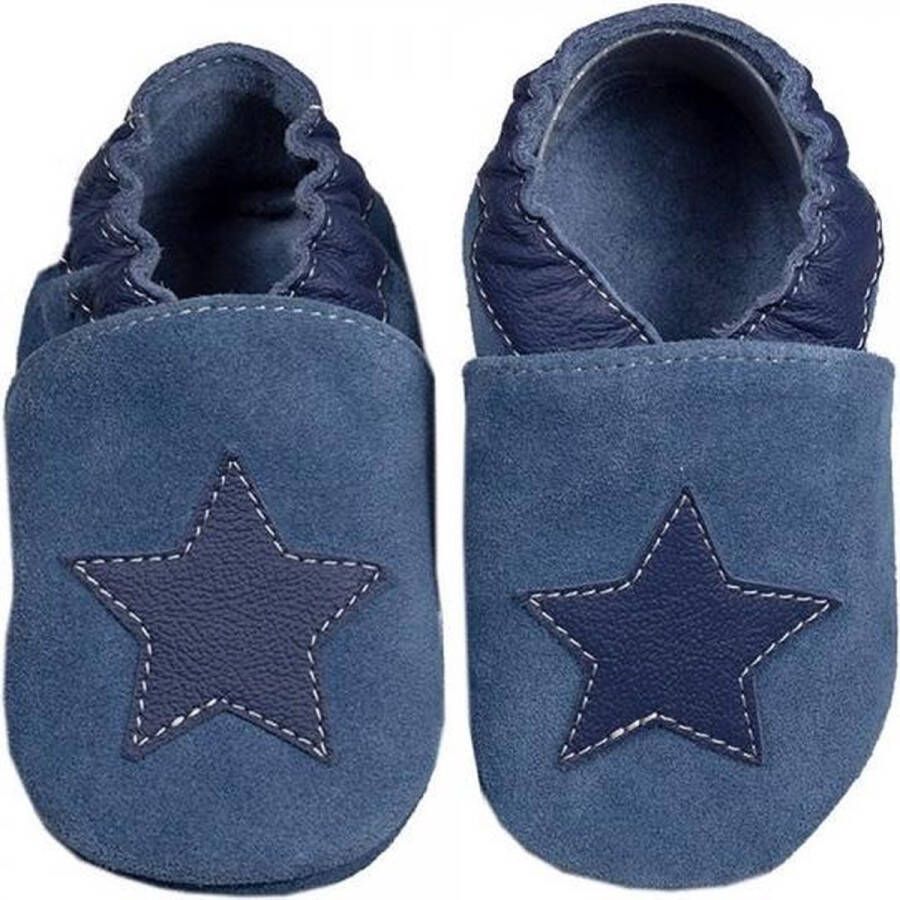 Hobea Babyslofjes blauw suede met ster (Kruip)