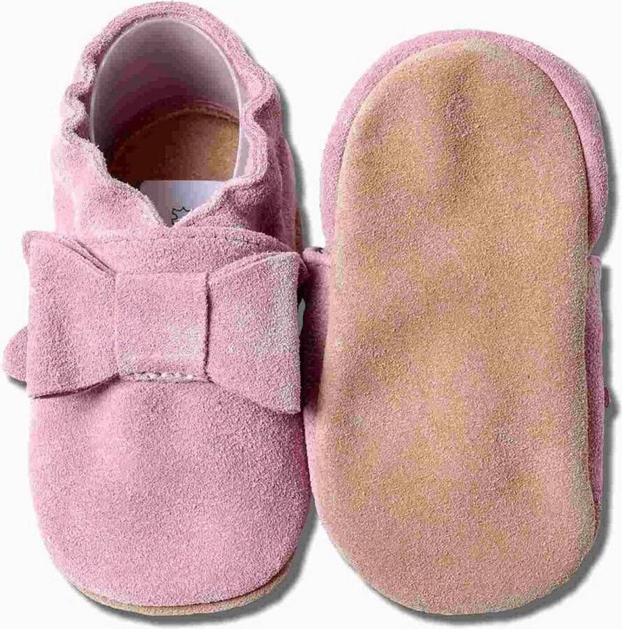 Hobea babyslofjes suede roze met strik