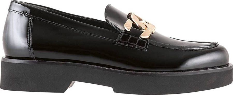 Högl Stacy Damesloafer met Geribbelde Zolen en Gouden Kettingaccent Black Dames