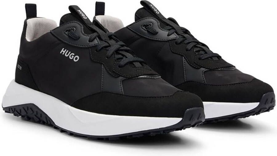 HUGO Lage Sneakers Heren Kane Runn Maat: 46 Materiaal: Leer Kleur: Zwart