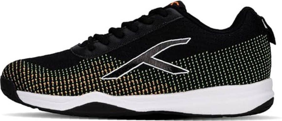 Hundred Blade Lite Non Marking Badminton Schoenen (Zwart Oranje Wit 10 EU) Unisex Materiaal: Gebreide bovenkant en Rubberen zool Ook perfect voor squash tafeltennis volleybal basketbal en zaalsporten Lichtgewicht en zeer duurzaam