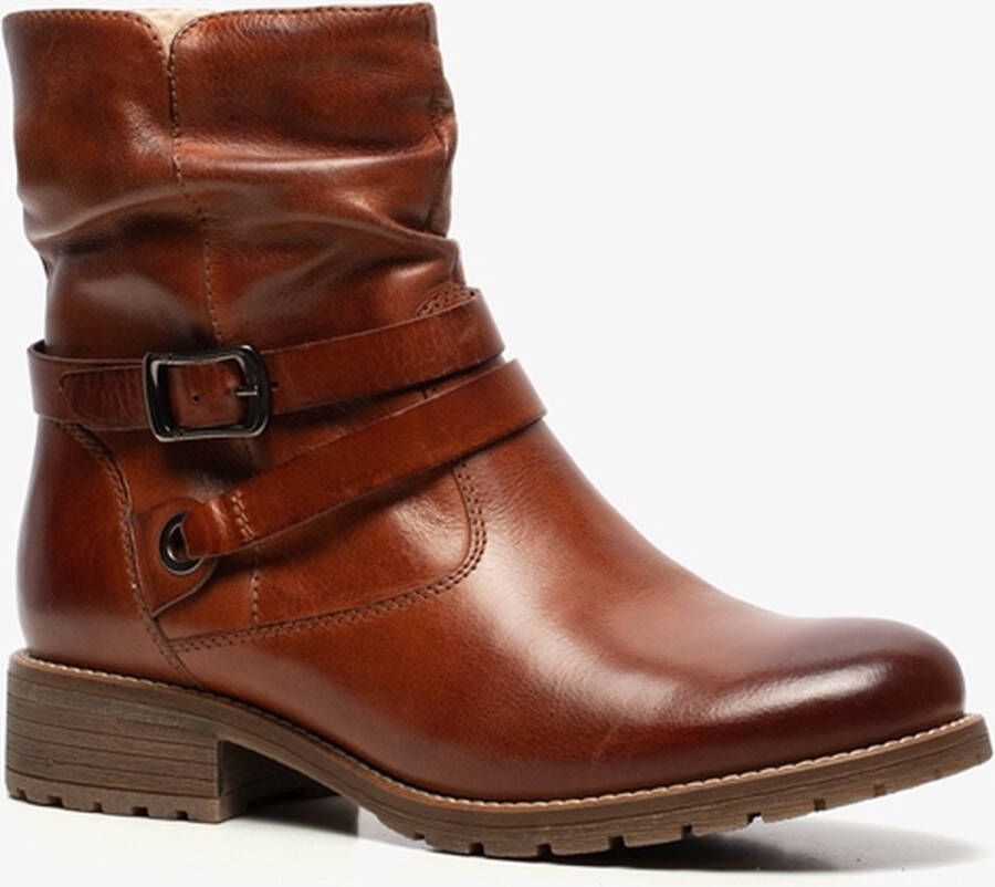 Hush Puppies gevoerde leren dames enkellaarsjes Cognac