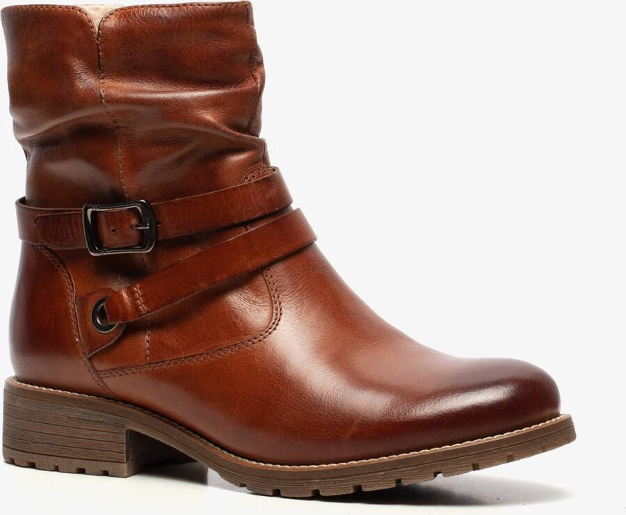 Hush Puppies gevoerde leren dames enkellaarsjes Cognac