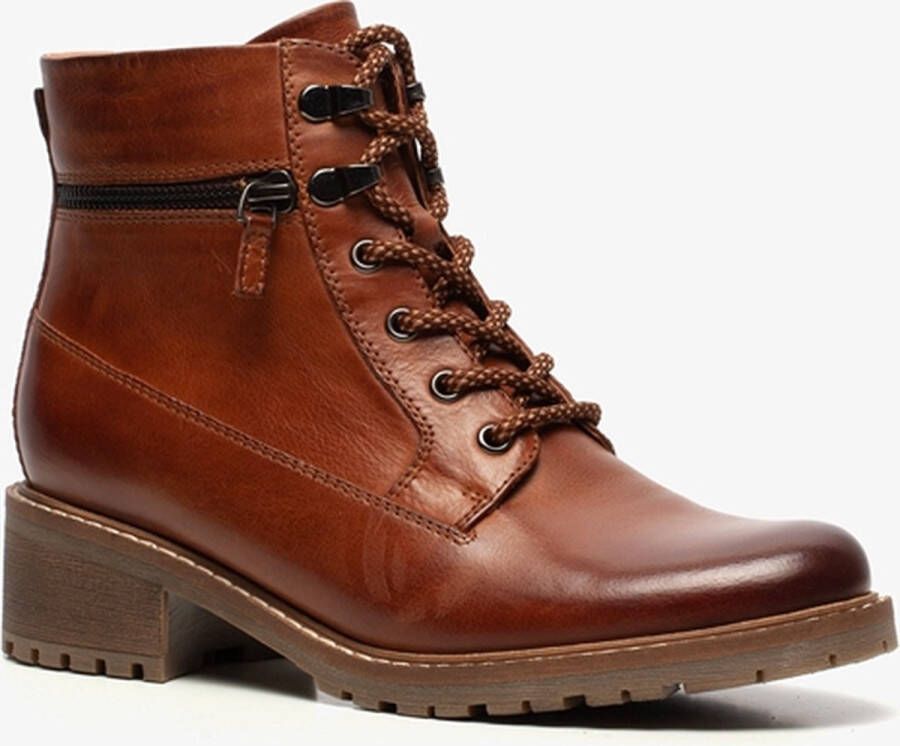 Hush Puppies gevoerde leren dames veterlaarsjes Cognac