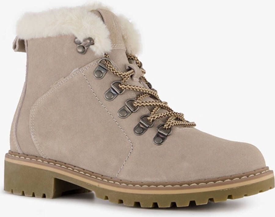 Hush Puppies gevoerde suede dames veterboots beige Echt leer