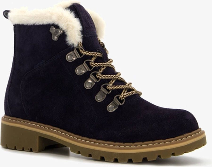 Hush Puppies gevoerde suede dames veterboots navy Blauw Echt leer