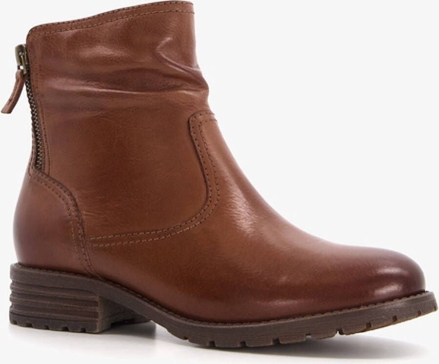 Hush Puppies leren dames enkellaarsjes cognac