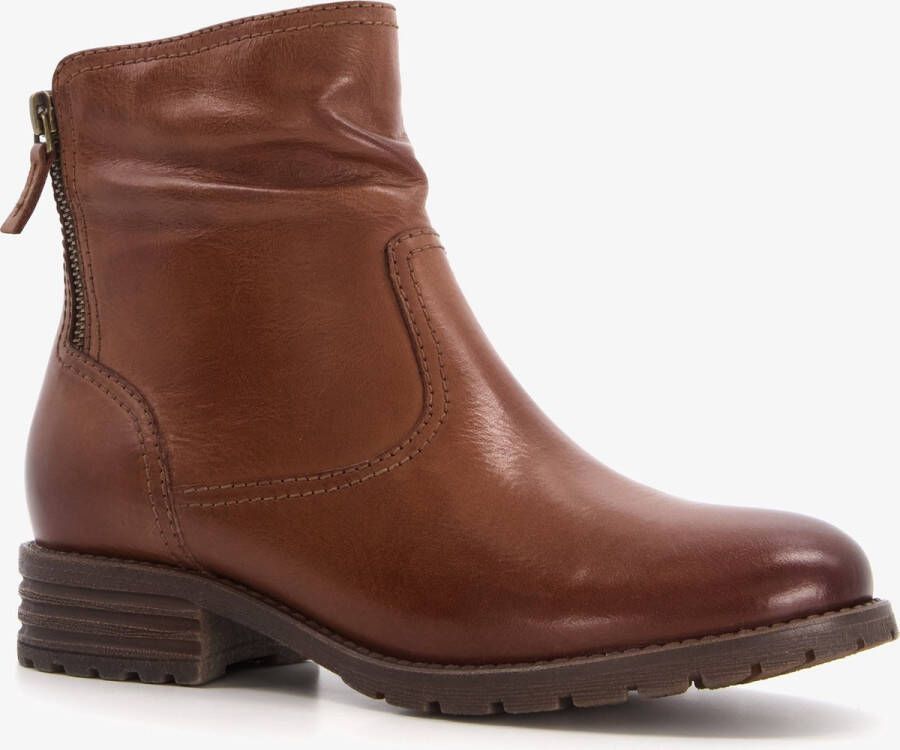 Hush Puppies leren dames enkellaarsjes cognac