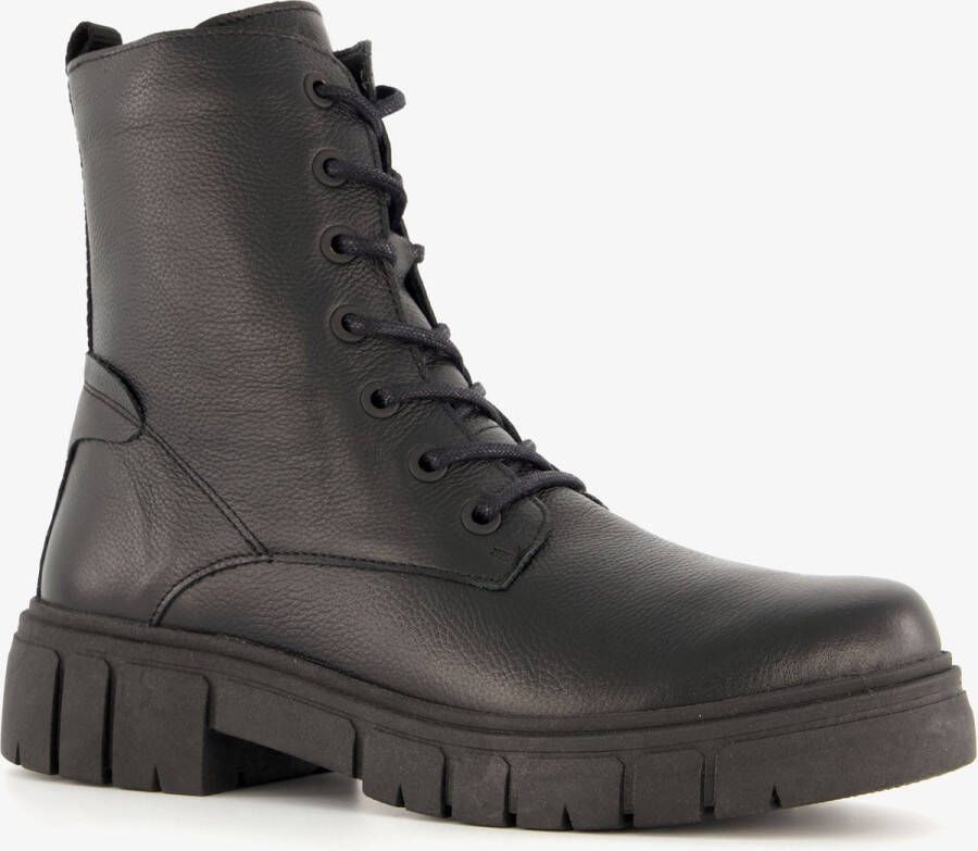 Hush Puppies leren dames veterboots zwart Uitneembare zool