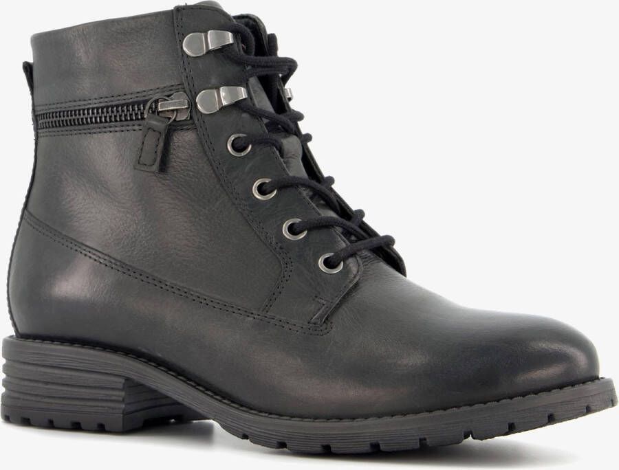 Hush Puppies leren dames veterlaarsjes Zwart