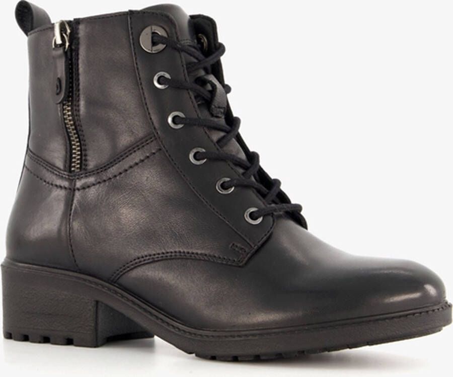 Hush Puppies leren dames veterlaarsjes zwart