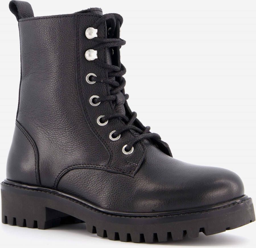 Hush Puppies leren meisjes veterboots Zwart