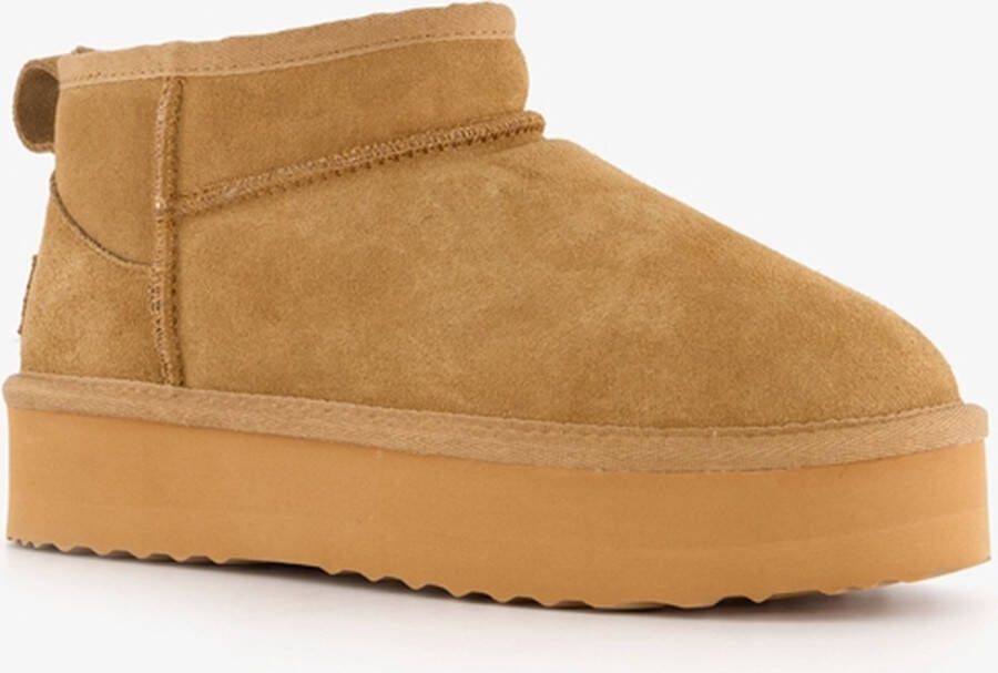 Hush Puppies suede dames enkellaarsjes cognac Echt leer