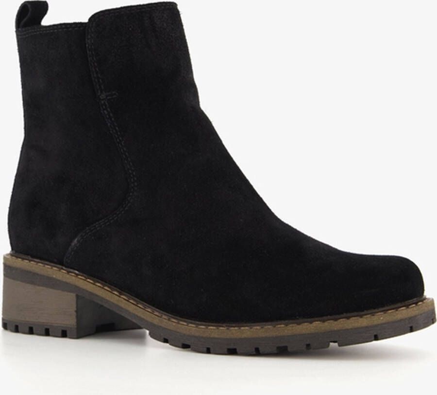 Hush Puppies suede dames enkellaarsjes zwart Echt leer