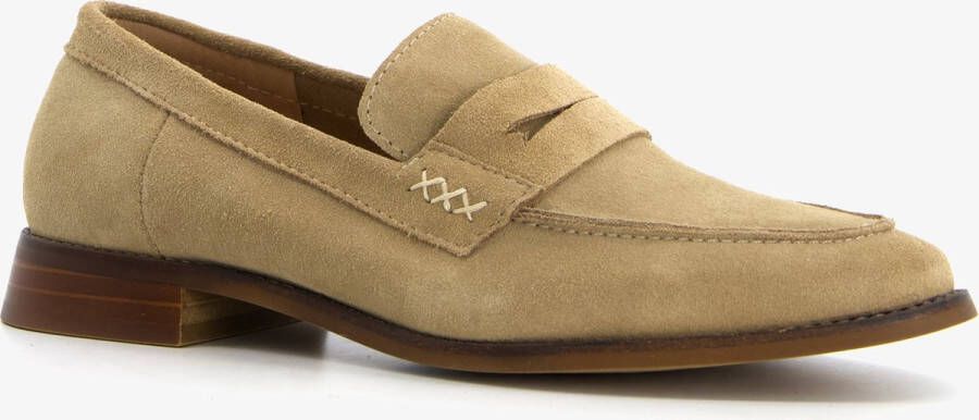 Hush Puppies suede dames loafers donkerbeige Echt leer