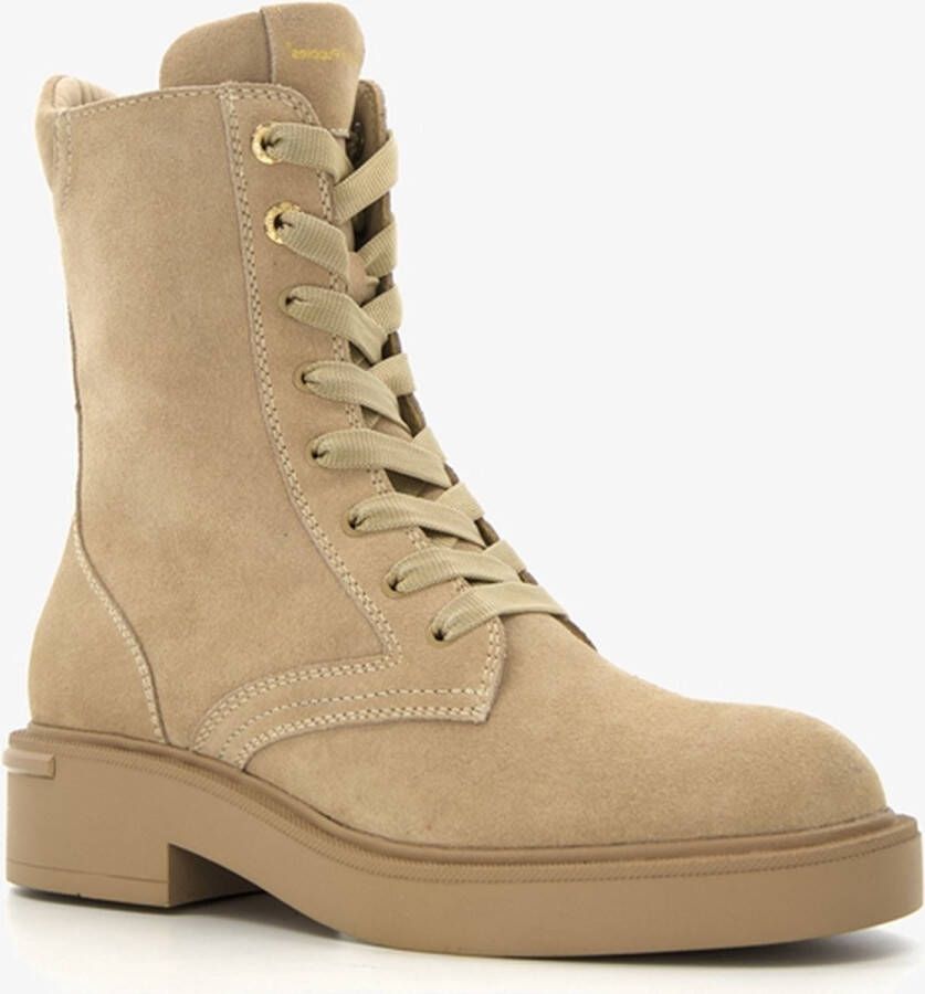 Hush Puppies suede dames veterboots beige Echt leer