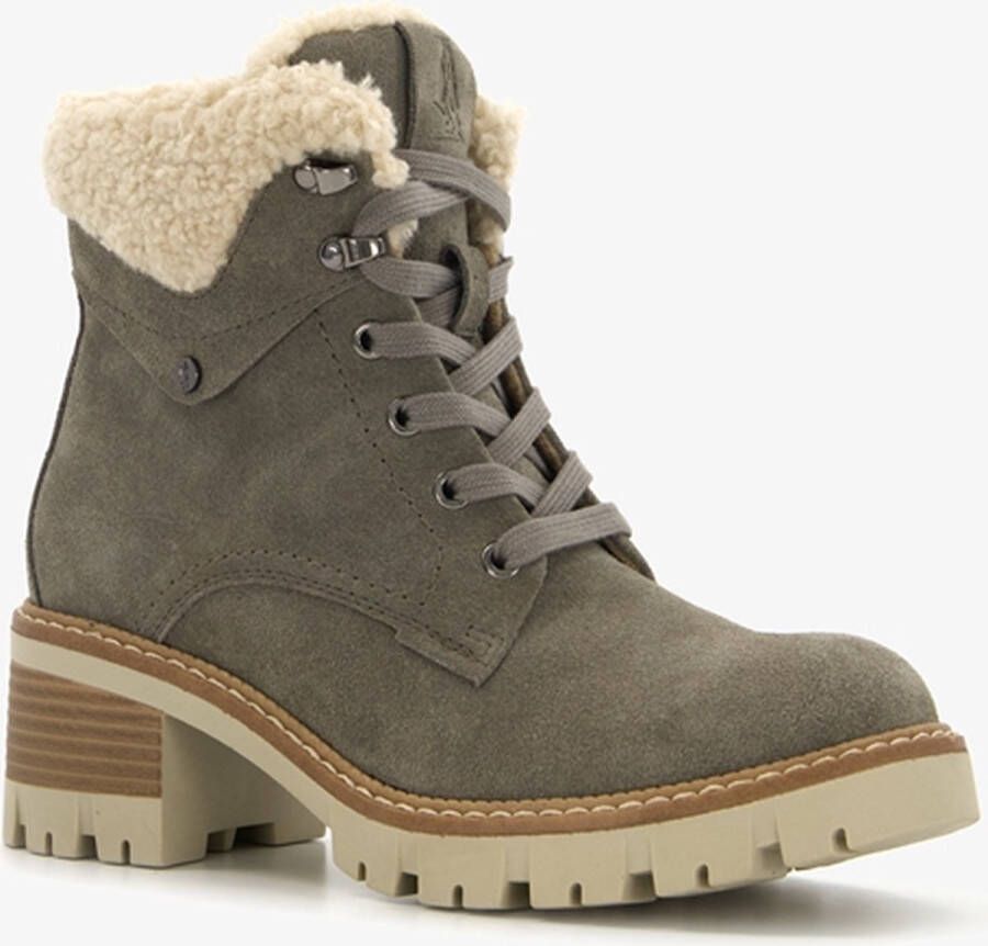 Hush Puppies suède dames veterboots beige grijs Echt leer